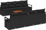 Rantry 9-teiliges Garten Sofa Set mit Kissen Schwarz Poly Rattan Akazie, 2-Sitzer Garten Sofa mit Stauraum & Kissen Schwarz Poly Rattan Gartenlounge Model3356350