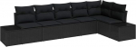 Rantry 6-teiliges Garten Sofa Set mit Kissen Schwarz Poly Rattan Gartenlounge Model3347083