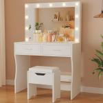JUMMICO Large Dressing Table with LED Lighting and Large Mirror 90 x 40 cm, Adjustable Brightness and Colour Temperature, Cosmetic Table with 11 LED Bulb, White