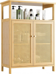 vovala Bamboo Floorstanding, Small Bathroom Cabinet Floorstanding with 2 Rattan Doors, 4-Tier Generous Storage Cabinet, Side High Storage Organiser for Bathroom, Kitchen (Natural)