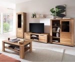 Living Room Furniture Set Partially Solid Oak 5 Pieces 1 Display Cabinet 1 Wall Shelf 1 Lowboard 1 Highboard 1 Coffee Table