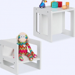 Relaxdays Laste tugitooli komplekt 2 p&ouml;&ouml;rdtooli 2 istmek&otilde;rgust k&auml;etoega K x S x S 30 x 30 x 30 cm Laste laud MDF valge