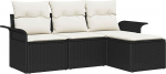 4-teiliges Garten Sofa Set mit Kissen Schwarz Poly Rattan, 2-Sitzer Garten Sofa mit Stauraum & Kissen Schwarz Poly Rattan Gartenlounge Model3353976
