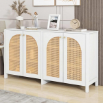 KOMHTOM Valge rotangist k&uuml;ljepaneel Storage m&ouml;&ouml;bel elutoa k&ouml;&ouml;gim&ouml;&ouml;bel 4 uksega ja reguleeritavad vaheseinad magamistoa m&ouml;&ouml;bel (valge)