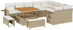 12-teiliges Garten-Sofa-Set mit Kissen Beige Poly-Rattan Akazie Gartenlounge Model3361776
