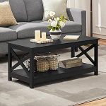 39,4 x 21,5 x 17,7-tolline puidust kohvilaud 2-korruseline koos riiuliga elutuppa, X-Design aktsent kokteililaud konsoolilaud konsoolilaud lihtne kokkupanek kodum&ouml;&ouml;bel must