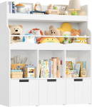 HOCSOK Laste riiul rattaga kastidega, laste raamaturiiul 4 hoiukambriga, m&auml;nguasjade riiul magamistuppa lasteaeda, valge, 110 x 100 x 30 cm