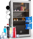 Klarstein Drinks Fridge, Small Fridge with 3 Shelves, Mini Fridge Silent for Office Camping Garden Outdoor, Mini Fridge with Glass Door, Mini Fridge 3-10&deg;C, Beer Fridge 80 L, Silver