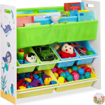 Relaxdays laste riiul, 6 kasti, 4 riidest lahtrit, merineitsi laste motiiv, m&auml;nguasjade riiul, K x S x S: 78 x 86 x 26,5 cm, Mitmev&auml;rviline.