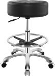 Ainilaily Roller Stool, Height Adjustable, 12 cm, Upholstered Stool with Wheels, Workshop Stool, Seat Height, Office Stool, Swivel Stool, Work Stool (Black, with Footrest)
