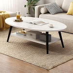 Lihtne puidust kohvilaud, ovaalne puidust jalgadega, standardne lame madal laud, beež teelaud r&otilde;dule, stiilne must alus - kaasaegne elutoa m&ouml;&ouml;bel