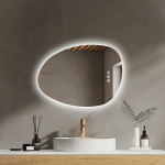 EMKE Vannitoa peegel koos valgustusega As&uuml;mmeetriline LED-peegel 65 x 45 cm Puudutusl&uuml;liti 3 valgusv&auml;rvi Dimmerdatav uduvastane vannitoa peegel koos valgustusega IP44 energias&auml;&auml;stu