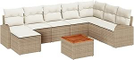 9-teiliges Garten Sofa Set mit Kissen Beiges Poly Rattan Akazie Gartenlounge Model3347617