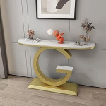 Konsolentisch aus Kunstmarmor mit Metallrahmen, Elegante und langlebige Wohnzimmerm&ouml;bel f&uuml;r die Flurdekoration