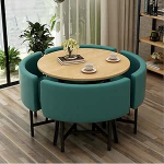 XL Superb Tisch- und Stuhlset aus Baumwolle und Leinen, rundes K&uuml;chentischset f&uuml;r 4 Personen, mit 1 Tisch und 4 St&uuml;hlen, f&uuml;r Balkon, Wohnzimmer und Esszimme Navy_Blue