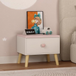 [en.casa] Sandnes Children's Bedside Table 31 x 38 x 30 cm with Drawer Bedside Table for Children's Room Wooden Legs White/Pink