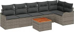 7-teiliges Garten Sofa Set mit Kissen Grau Poly Rattan Akazie, 2-Sitzer Garten Sofa mit Kissen Grau Poly Rattan Gartenlounge Model3347461