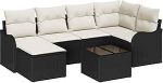 6-teiliges Garten-Sofaset mit Kissen Braunes Poly-Rattan, 2-Sitzer Garten-Sofa mit Stauraum & Kissen Schwarzes Poly-Rattan Gartenlounge Model3354446