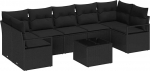 8-teilige Garten-Sofa-Garnitur mit Kissen Schwarz Poly-Rattan, 2-Sitzer Garten-Sofa mit Stauraum & Kissen Schwarz Poly-Rattan Gartenlounge Model3354972