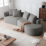 Chenille diivan Modernes, gepolstertes, &uuml;bergro&szlig;es Ecksofa, 4-Sitzer, extra tiefer und breiter Sitz, geschwungene Wolkencouch mit 4 Zierkissen, frei kombinierbares Sofa f&uuml;r Wohnzimmer und Schlafzimmer