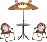 Outsunny Kinder-Picknick- und Tischstuhl-Set, zusammenklappbar, mit Affen-Design, abnehmbarer, verstellbarer Sonnenschirm, Alter 3&ndash;6 Jahre, Braun