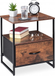 Relaxdays Industrial Bedside Table, 2 Shelves, Side Table with Drawer, Metal and MDF, H x W x D: 50 x 45 x 40 cm, Black/Brown