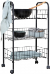 WENKO Florence Black Kitchen Trolley with 3 Levels and 4 Smooth-Running Wheels, Ideal as Serving Trolley or Kitchen Shelf, Made of Powder-Coated Metal, Dimensions: 38 x 63 x 25 cm