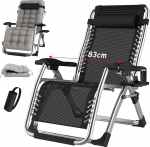 TYGYSDO Garden Lounger, Folding Camping Chair, Garden Chair, Outdoor High-Backed Chair, Adjustable Recliner Chair, Camping Sun Lounger, Garden, 200 kg (Silver, 83 cm)