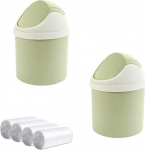 Sicheii Pack of 2 Table Rubbish Bins with Lid & 4 Rolls of Rubbish Bags, Desktop Trash Can Cute, Desk Trash Can Mini, Small Cosmetic Bin for Tabletop, Vanity, Home, Office, Car, Green