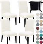 SPRINGRICO 4 Pack Dining Room Chair Covers with Seat Belt, Stretch Parsons Chair Slipcover Washable Kitchen Dining Chair Cover Removable Seat Protector Set of 4, S2 - Ivory White