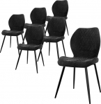 LEWE Linen Dining Room Chairs, Set of 6, Modern Check Pattern with Metal Leg, Padded, Armless Kitchen Chair for Restaurant/Living Room/Bedroom, [Black]