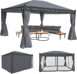 Cadiz Pergola Garden Gazebo, tugev 7 cm raam koos k&uuml;lgseintega + s&auml;&auml;sev&otilde;rk - hall 4 x 3 m