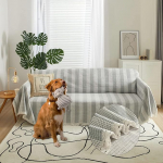 HANDONTIME Hall valge triibuline diivanikatted 3 padjale, diivan, geomeetriline diivanikate, diivanikate, &scaron;enilli diivanipadjad kaaned loveseat, diivanikate koertele (suur, 71 x 118 tolli)