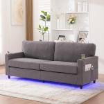 2-kohaline diivan magamisfunktsiooniga, diivan USB-C, diivanvoodi LED-ambientsiga, joogihoidjad ja k&uuml;ljetaskud, puit/metallraam mugavusvahuga elutuppa, magamistuppa, helehall | USB-C, LED-Ambiente