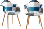 2-kohaline Patchwork kangast s&ouml;&ouml;gitool k&auml;etugedega, kaasaegse disainiga tugitool, skandinaavia k&ouml;&ouml;gitool p&ouml;&ouml;gist (A5 sinine)