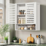 unho Vannitoa seinakapp, seinale paigaldatav vannitoakapp 2 ukse ja reguleeritavate riiulitega, 59 x 20,5 x 66,5 cm, valge