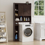 Pesumasinakapp 2 uksega, reguleeritavad riiulid, pesumasinariiul, k&uuml;lgmise sahtliga paberir&auml;tiku jaoks ja 6 avatud sahtliga, vannituppa, tualetti ja pesuruumi, tumepruun