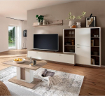 Kodum&ouml;&ouml;blikomplekt Tammepuust valge 4-osaline moodne seinakapp 1 seinariiul 1 madallaud 1 k&otilde;rglaud 1 kohvilaud