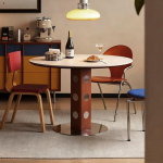 KAANAA &Uuml;mmargune s&ouml;&ouml;gilaud 90 cm Modernne minimalistlikus stiilis - k&ouml;&ouml;gilaud s&ouml;&ouml;gitoa laud, millel on paagutatud kivist lauaplaat ja puidust metallraam, valge Sobib elutuppa, s&ouml;&ouml;gituppa ja k&ouml;&ouml;ki.