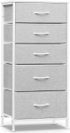 WOLTU Chest of Drawers with 5 Drawers Made of Fabric, Sideboard, Drawer Cabinet, for Bedroom, Living Room, Hallway, Made of Metal Frame, Wood Material, Dove Grey / Cloud White
