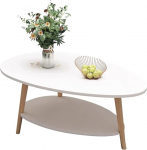 Kahekihiline kohvilaud, Valge k&uuml;ljelaua puit, elutoa laud ovaalne, m&auml;nni jalad diivanilaud-90 x 60 x 40 cm - valge