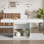 Goeria pikendatav s&ouml;&ouml;gilaud koos hoiuruumiga, 180 L x 80 L x 76 K cm, ristk&uuml;likukujuline kohvilaud vaba aja veetmiseks, ruumi s&auml;&auml;stev, multifunktsionaalne automaatne teleskooplaud (valge)