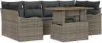 7-teiliges Garten Sofa Set mit Kissen Grau Poly Rattan, 2-Sitzer Garten Sofa mit Stauraum & Kissen Grau Poly Rattan Gartenlounge Model3358148