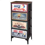 AKTIVE Max Home Multipurpose Bedroom Chest of Drawers, Retro and Vintage Graphics, 4 Lightweight Fabric Drawers, 45 x 30 x 89 cm, Steel Frame, Wooden Top, Bedside Tables, Living Room Furniture (18401)