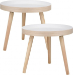 URBNLIVING 40cm v&auml;ike &uuml;mmargune puidust k&uuml;ljelaud - kahetooniline tamme ja valge kohvilaud, k&uuml;ljelaud ja &ouml;&ouml;kapp, stiilne ja ruumi s&auml;&auml;stev elutoa m&ouml;&ouml;bel - 2 tk komplektis