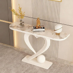 Elegantne poolkuu konsoollaud marmorist aktsendiga, kaasaegne ultra &otilde;huke vintage veranda laud s&uuml;damekujulise metallraamiga, minimalistlik koridorim&ouml;&ouml;bel (K, 100 cm / 39,4 tolli)