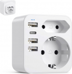 6-in-1 USA adapter pistikupesa, adapter USA Saksamaa pistik 3USB 1USB C (3.4A), reisiadapter USA pistikupesa adapter reisipistik vooluadapter Ameerikale Kanada Tai Mehhiko