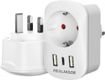 RealMade 2 Pack reisimisadapter UK adapter ELi 2 USB ja 1 C-t&uuml;&uuml;pi adapter Inglismaa Saksamaa pistik EL Saksamaa &Uuml;hendkuningriigi adapteri G-t&uuml;&uuml;pi pistikupesa adapteriga