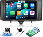 SIXWIN 4+64G Android 13 autoraadio Mercedes-Benz Smart Fortwo 2011-2015 koos Carplay/Android Auto/Mirrorlinkiga, 9-tolline mahtuvuslik puuteekraan toetab WiFi/GPS/FM/Bluetooth/SWC