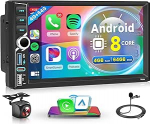 8 Core 4G + 64G traadita Carplay Android 15 Autoradio 2 DIN koos traadita Android auto navigatsiooniga GPS WiFi 7-tolline puuteekraaniga autoraadio koos peegel&uuml;henduse Bluetooth FM/RDS/DSP/USB roolijuhtimispuldiga